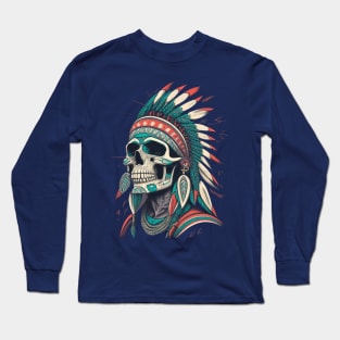 Red Indian Skull  - Classic Vintage Summer Long Sleeve T-Shirt